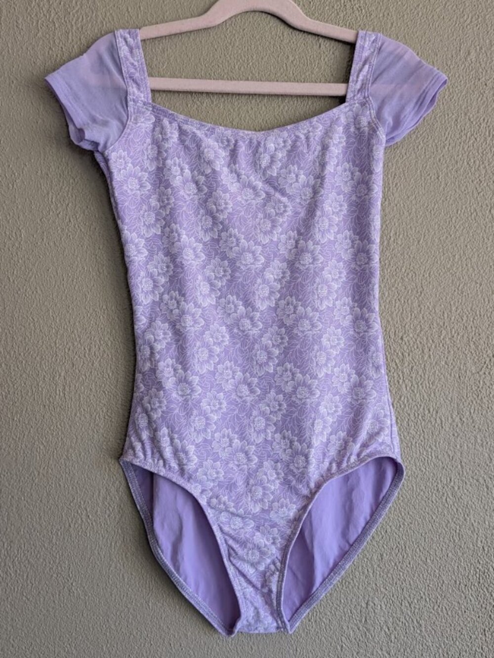 Wear Moi "Acante" Lilac Floral Cap Sleeve Leotard * Size 12/14